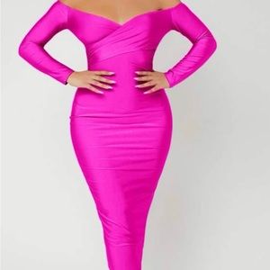 sexy neon pink off shoulder bodycon dress size m6